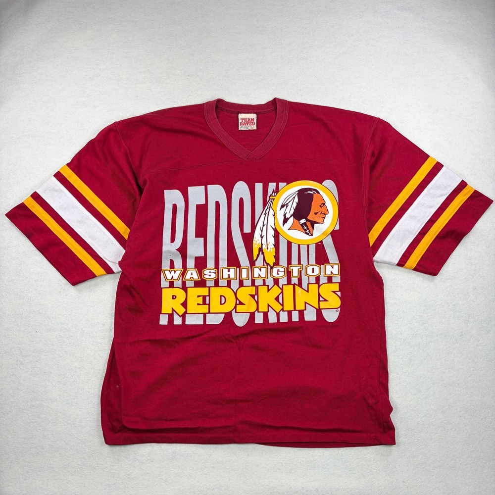 Vintage Washington Redskins Team Rated Shirt XL Burgundy V-Neck Made in USA 90s